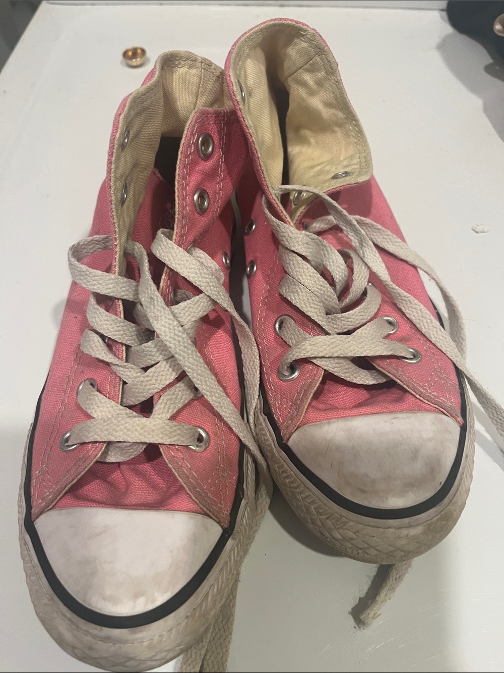 Girl converse Pink Canvas High-Top Sneakers with White Laces